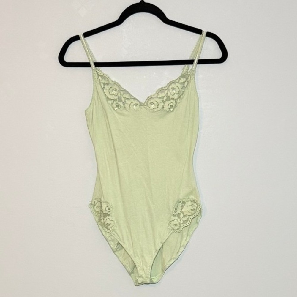 Intimately Free People Sage Green Lace Beaded Bodysuit Small Camisole Straps